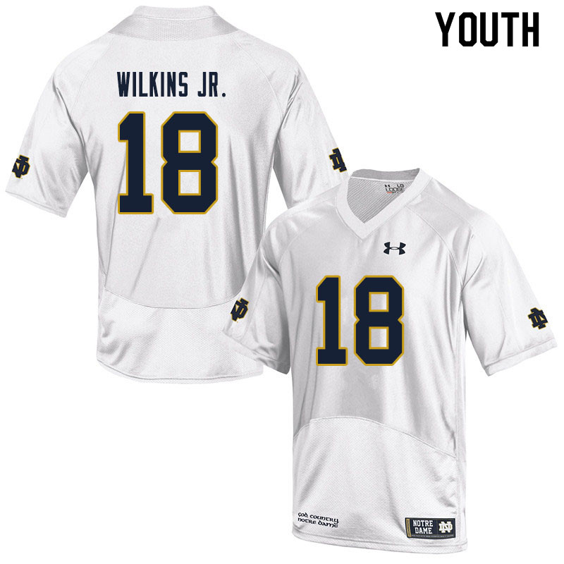 Youth #18 Joe Wilkins Jr. Notre Dame Fighting Irish College Football Jerseys Sale-White - Click Image to Close